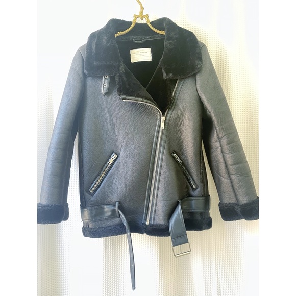 Zara vegan leather, faux fur-lined black moto jacket - Picture 3 of 5